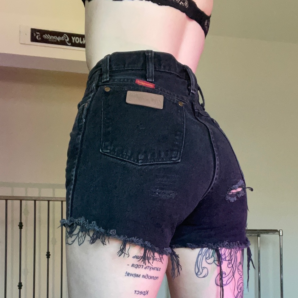 True vintage black wranglers distressed shorts